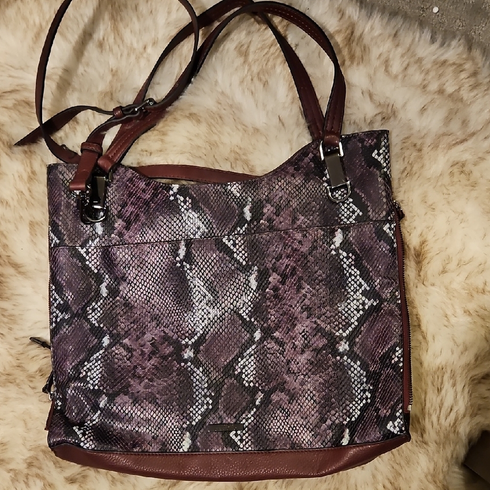 Vince Camuto Purple and Brown Snakeskin Hobo Bag
